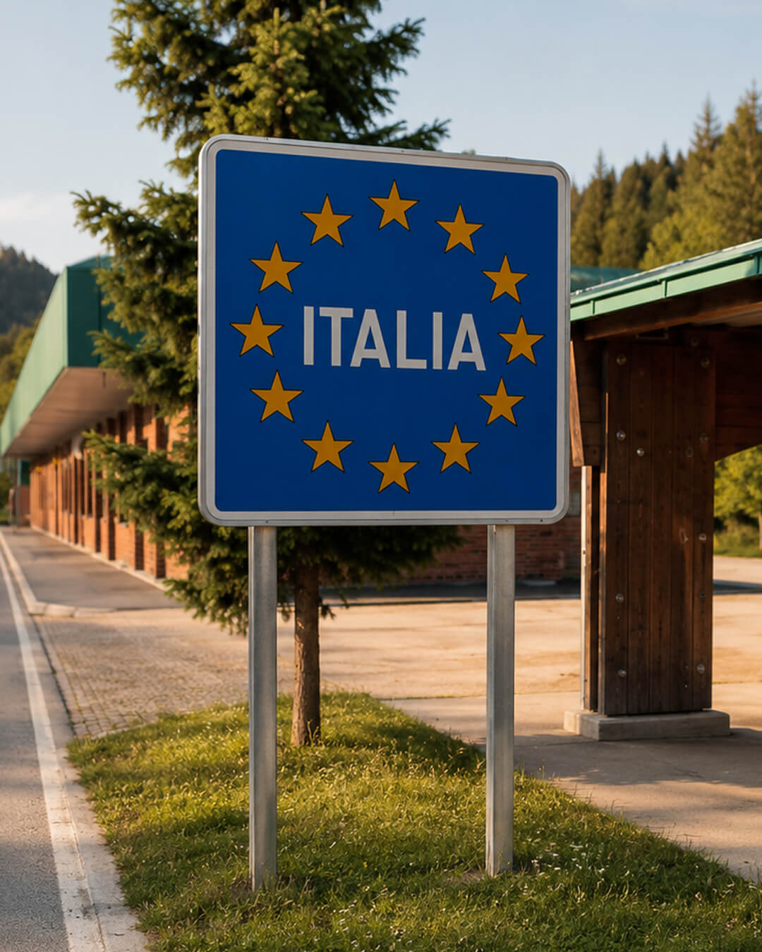 Road sign at the Italian border